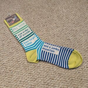 Blue Q Mens Novelty Crew Socks Camping Hiking Outdoors Mountains Woods Stripes